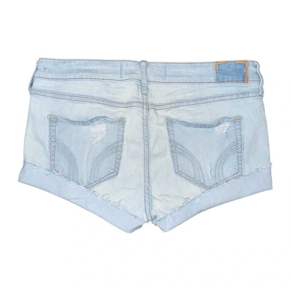 Hollister Low Rise Micro Mini Jean Shorts Light Wash Distressed y2k Sz 9 / 29